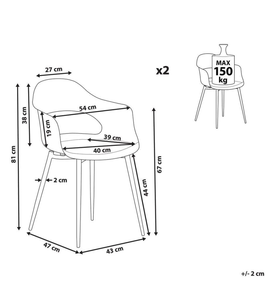 Lot de 2 chaises de salle à manger UTICA Rose