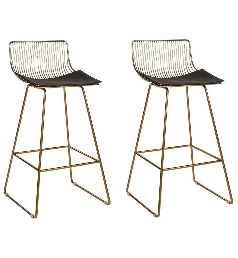 Barstuhl 2er Set Gold Metall mit Lehne Kissen Schwarz Kunstleder Modern Industrie Design Sitzmöbel Wohnzommer Küche Wohnküche Ausstattung