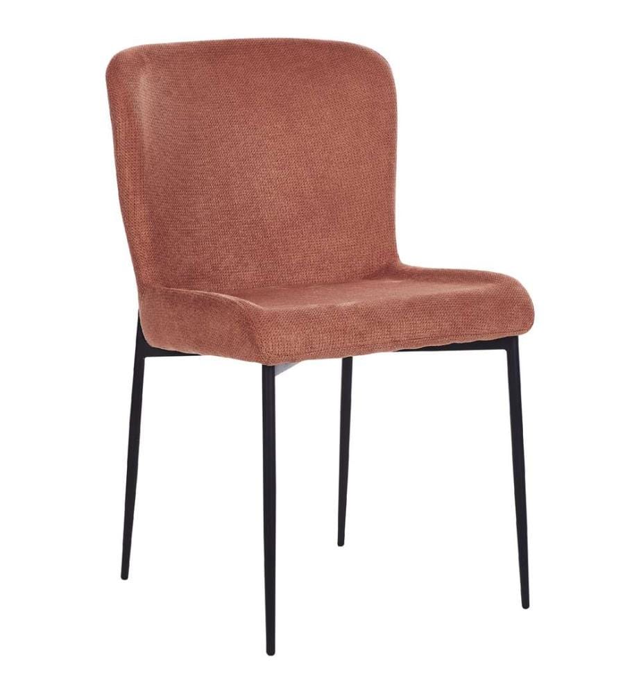 Esszimmerstuhl 2er Set Goldbraun Stoffbezug Gestrickt mit Schwarzen Metallbeinen Skandi Modern Wohnzimmer Essbereich Flur Ausstattung Möbel