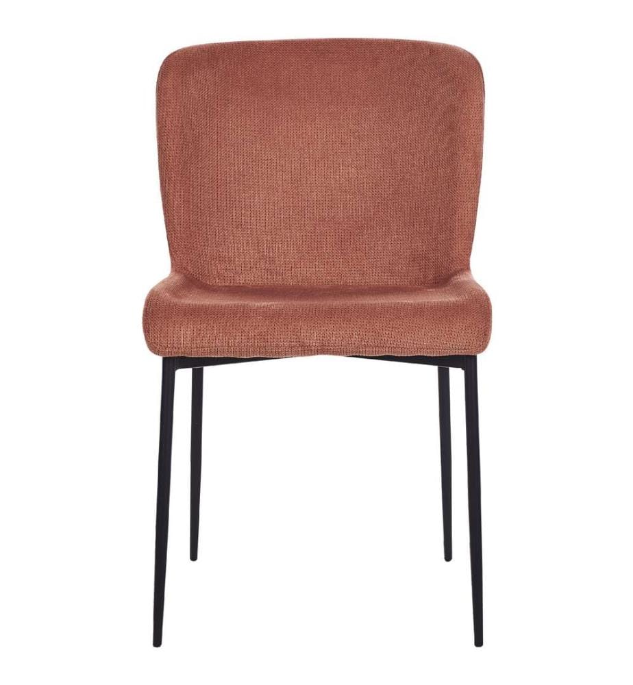 Esszimmerstuhl 2er Set Goldbraun Stoffbezug Gestrickt mit Schwarzen Metallbeinen Skandi Modern Wohnzimmer Essbereich Flur Ausstattung Möbel