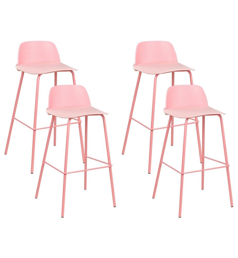 Tabouret de bar set de 4 pièces rose pastel en plastique/métal Salle à manger Cuisine Chaise de bar rétro