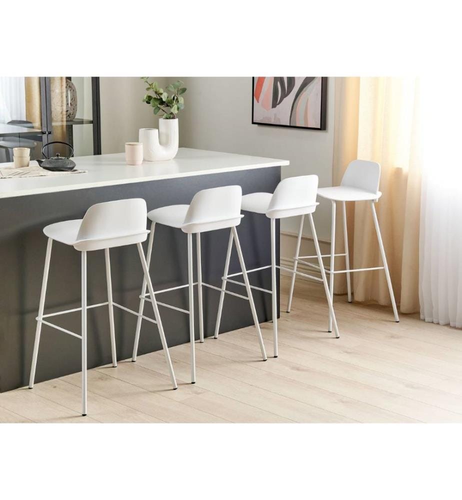 Barhocker 4er Set Weiss aus Kunststoff/Metall Esszimmer Küche Retro Barstuhl