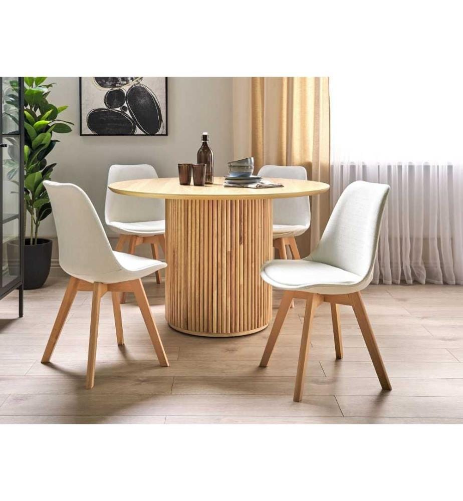 Polsterstuhl 2er Set Cremeweiss Stoffbezug mit Hellen Holzbeinen Modern Esszimmer Wohnzimmer Ausstattung Sitzmöbel