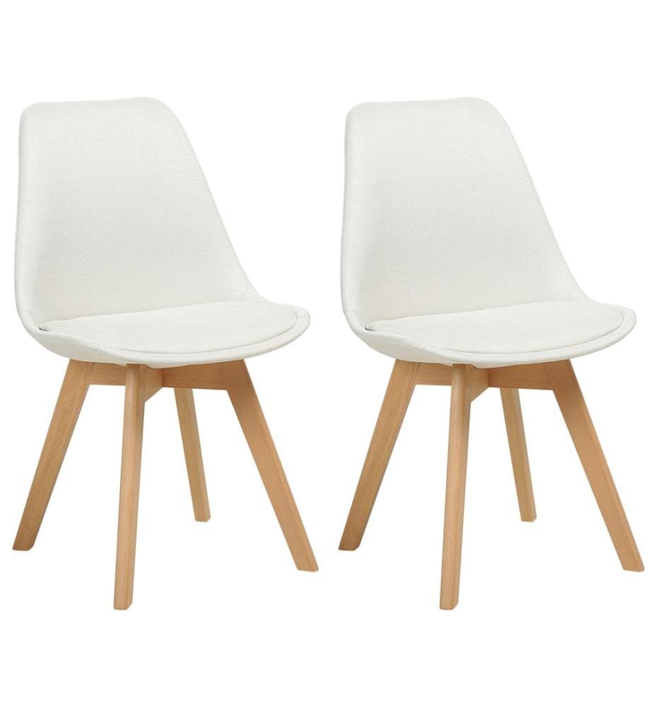 Polsterstuhl 2er Set Cremeweiss Stoffbezug mit Hellen Holzbeinen Modern Esszimmer Wohnzimmer Ausstattung Sitzmöbel