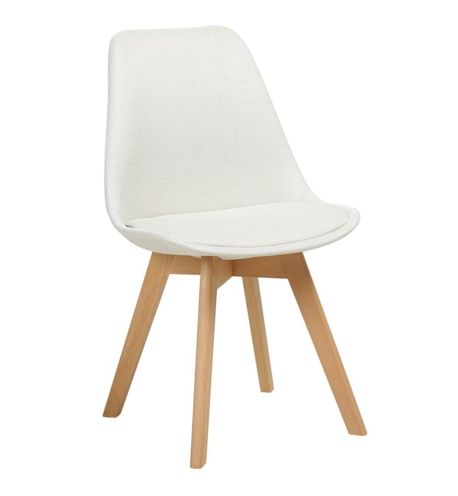 Polsterstuhl 2er Set Cremeweiss Stoffbezug mit Hellen Holzbeinen Modern Esszimmer Wohnzimmer Ausstattung Sitzmöbel