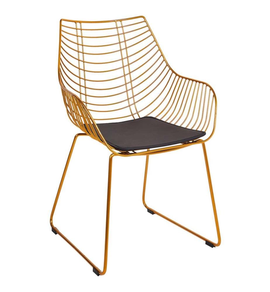 Metallstuhl 2er Set Gold u. Schwarz aus Stahl mit Kunstleder Sitz Glamour Stil Modern für Küche Esszimmer Essbereich
