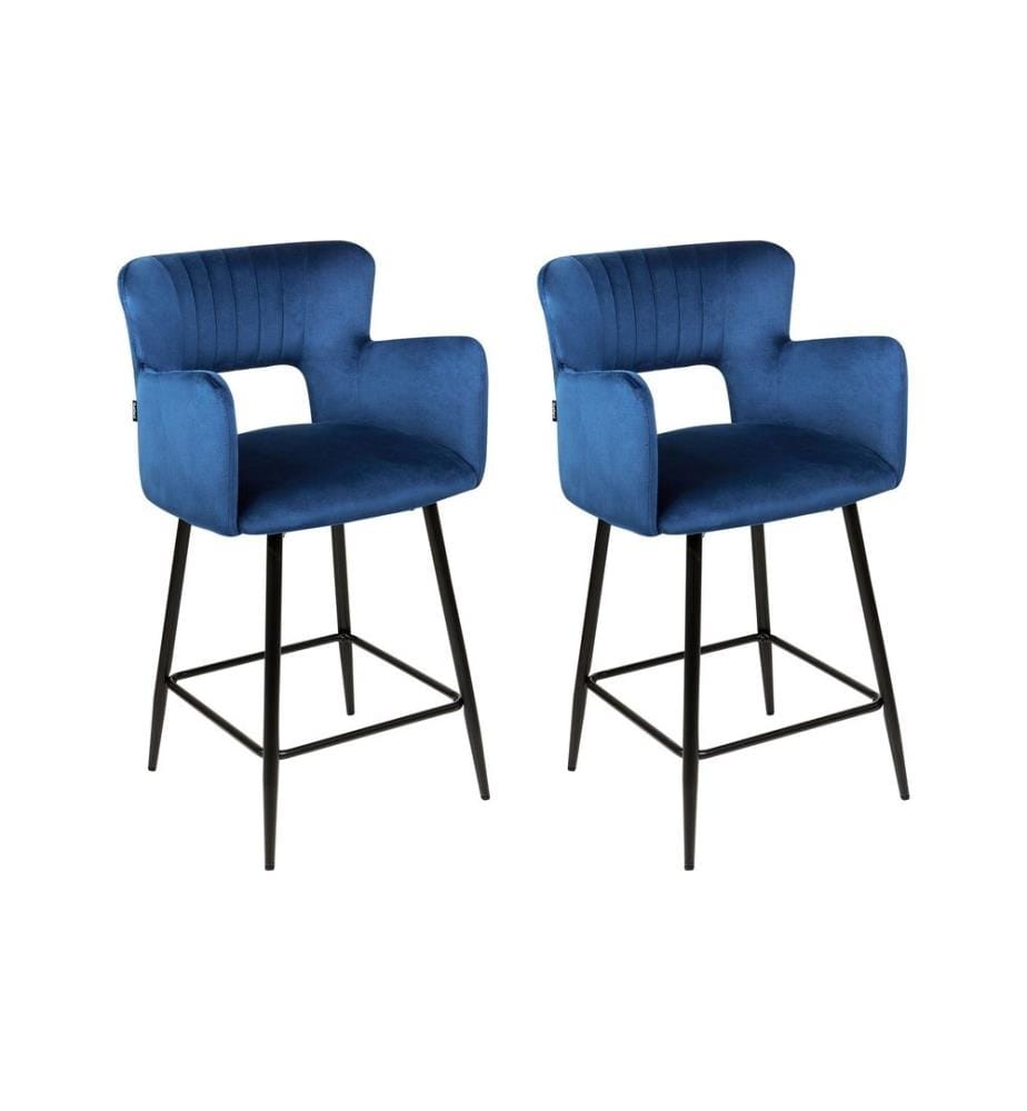 Set mit 2 Barstühlen SANILAC Samtstoff Marineblau