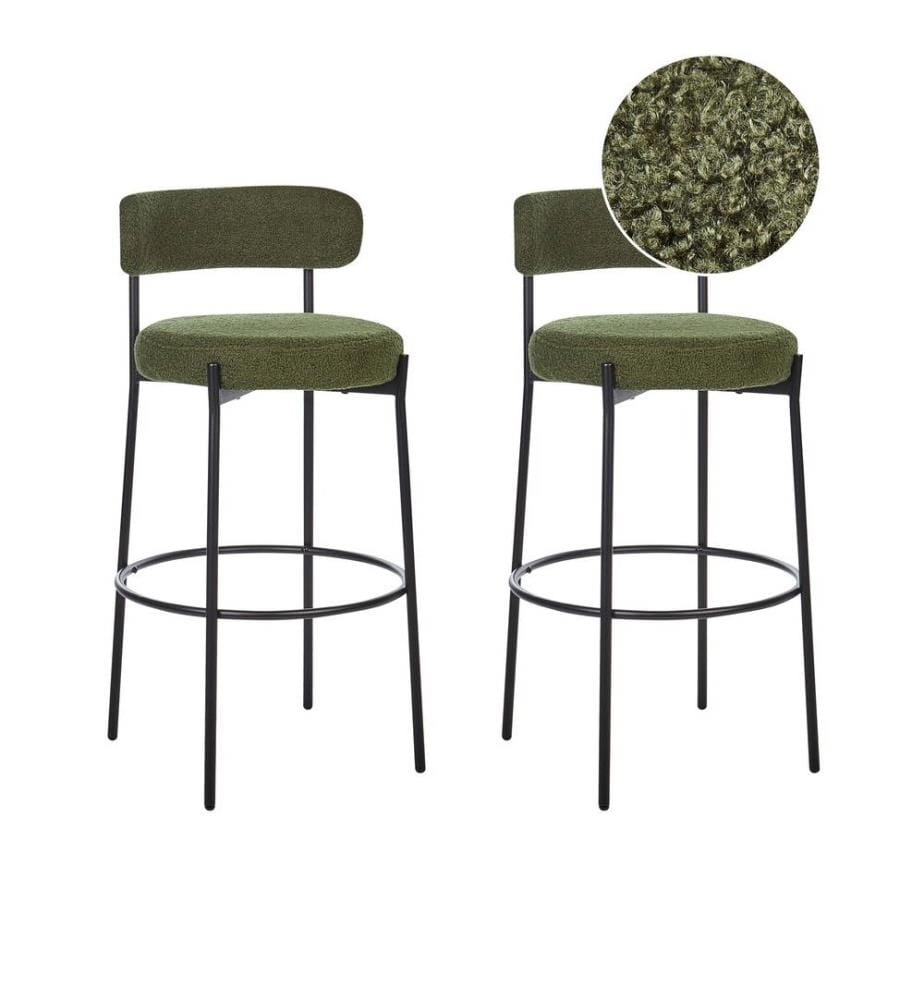 Lot de 2 chaises de bar ALLISON Bouclé Vert
