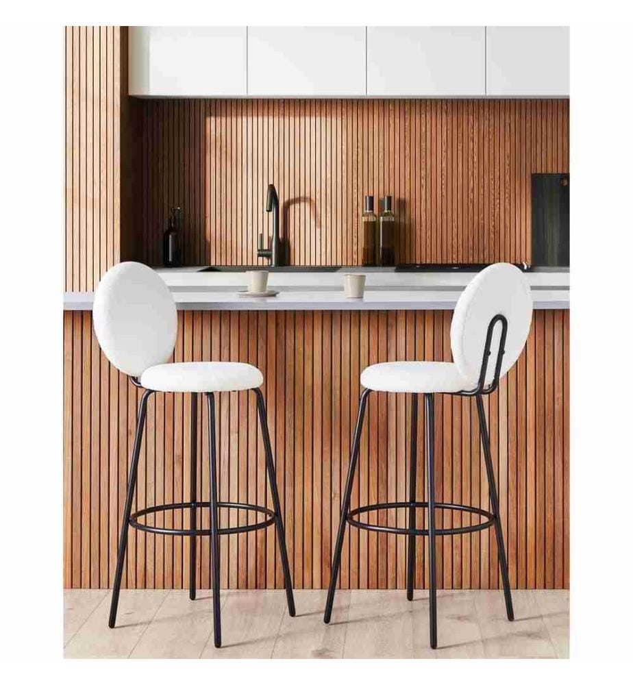 Lot de 2 chaises de bar EMERY Bouclé Blanc