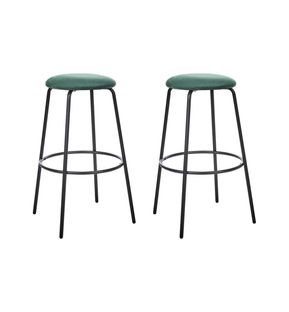 Lot de 2 Tabourets de Bar Vert Émeraude en Velours avec Repose-Pieds Chaise de Cuisine