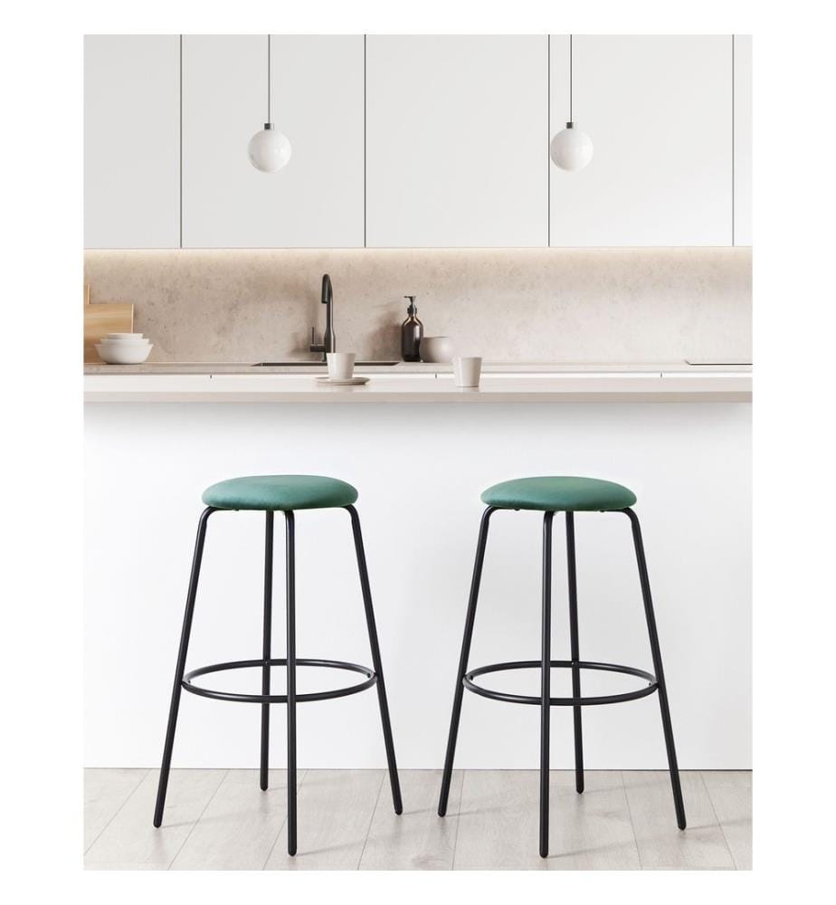 Lot de 2 Tabourets de Bar Vert Émeraude en Velours avec Repose-Pieds Chaise de Cuisine