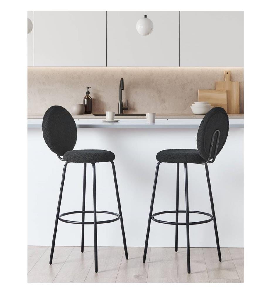 Set mit 2 Barstühlen EMERY Bouclé Schwarz