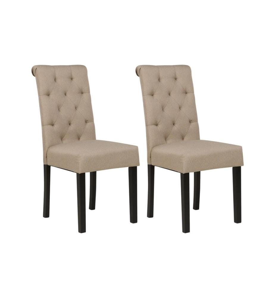 Lot de 2 Chaises de Salle à Manger Beige en Tissu Pieds en Bois Noirs Design Glam Salon Moderne Glam