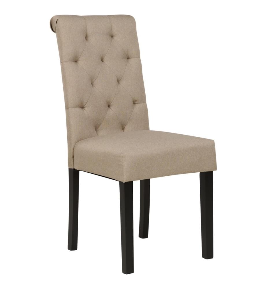 Lot de 2 Chaises de Salle à Manger Beige en Tissu Pieds en Bois Noirs Design Glam Salon Moderne Glam