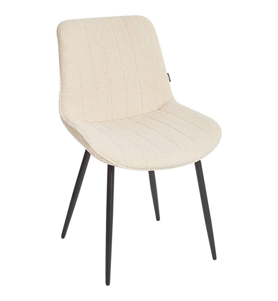 Lot de 2 Chaises de Repas Beige Clair Bouclé Sans Accoudoirs Pieds Acier Noir Sièges Salle à Manger Moderne
