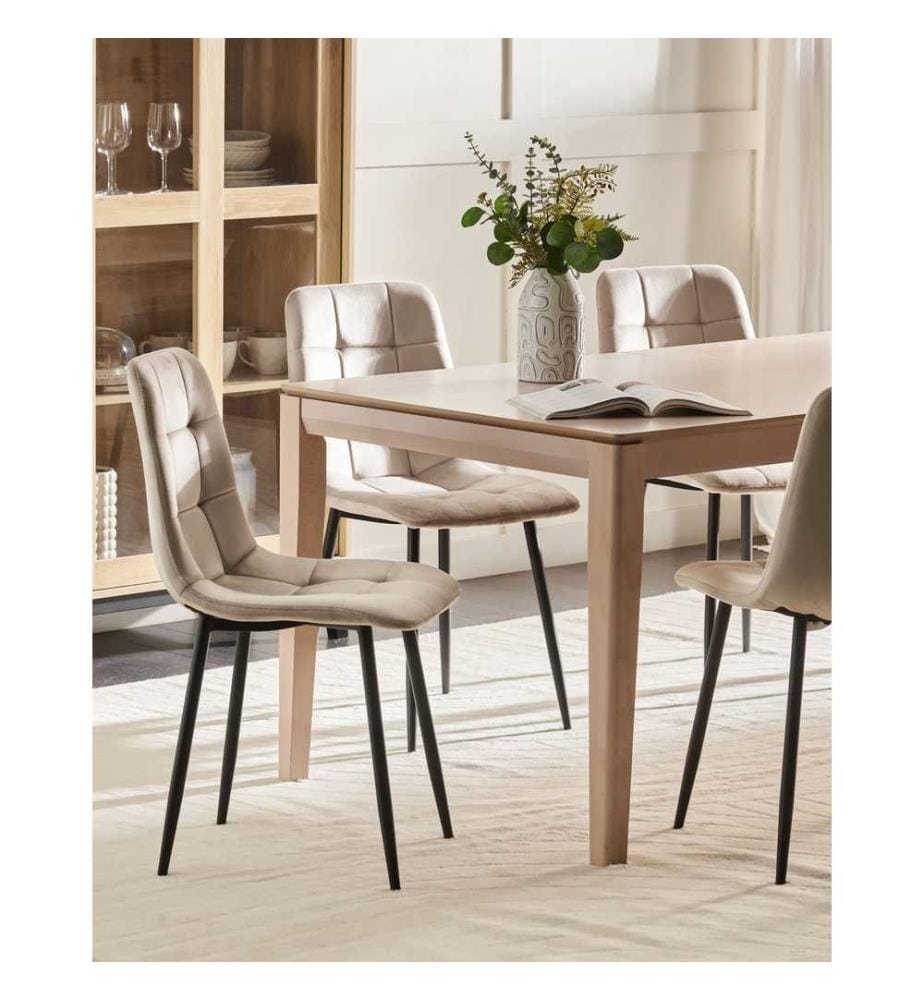 Esszimmerstuhl 4er Set POWELL Samtstoff Beige