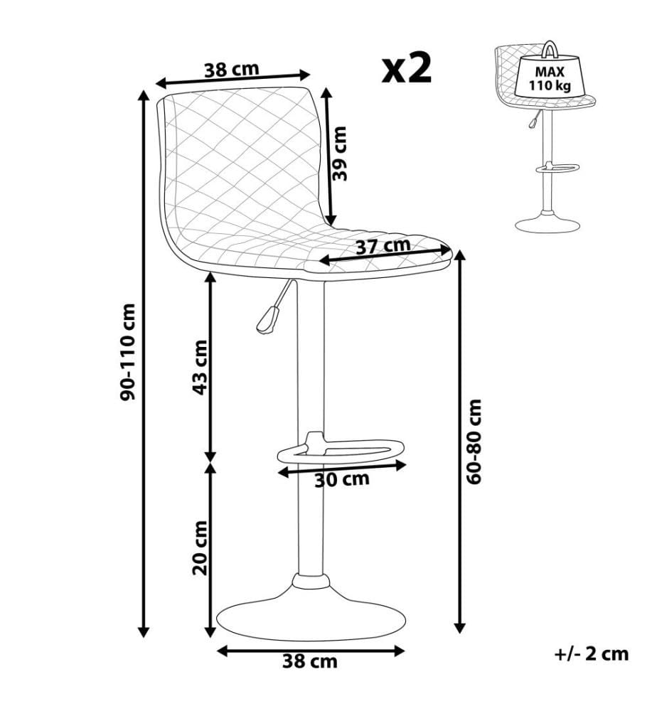 Eleganter Barstuhl 2er Set Beige Stoff Höhenverstellbar Rückenlehne Modern