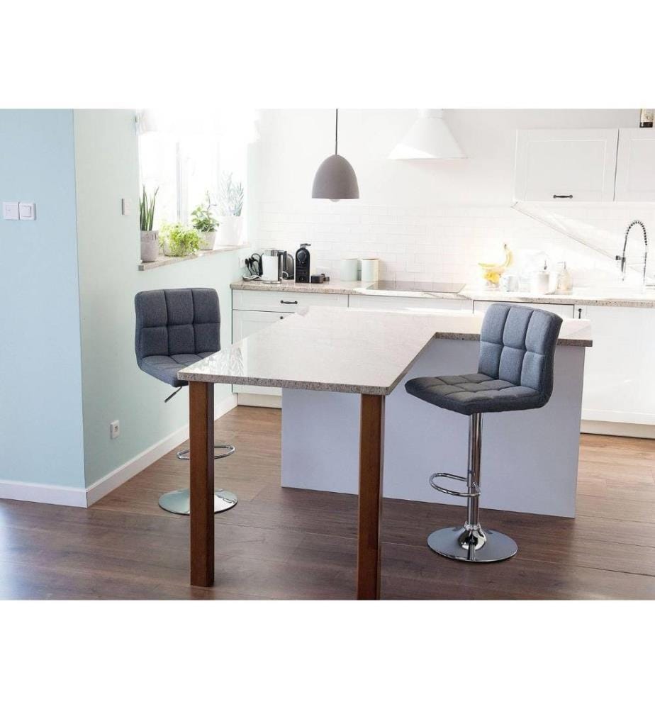 Trendy Barhocker 2er Set Grau Stoff Höhenverstellbar Retro-Optik