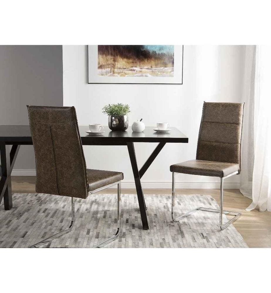 Esszimmerstuhl 2er Set Hellbraun Kunstleder mit Metallbeinen Freischwingerstuhl Vintage Retro Esszimmer Wohnzimmer Salon Wohnküche Möbel