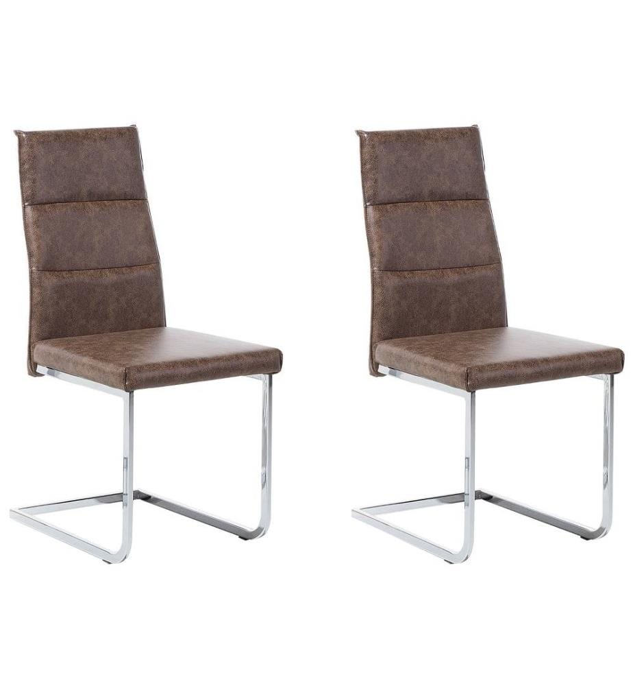 Esszimmerstuhl 2er Set Hellbraun Kunstleder mit Metallbeinen Freischwingerstuhl Vintage Retro Esszimmer Wohnzimmer Salon Wohnküche Möbel