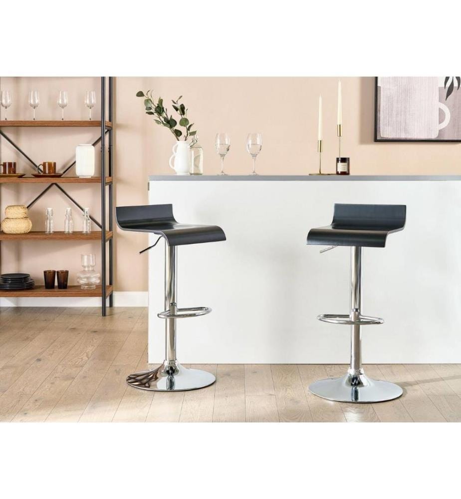Tabouret de Bar Design Siège Noir et Pied Métallique Réglable Confort d'Assise Optimal pour Cuisine ou Salle à Manger Ultra Moderne