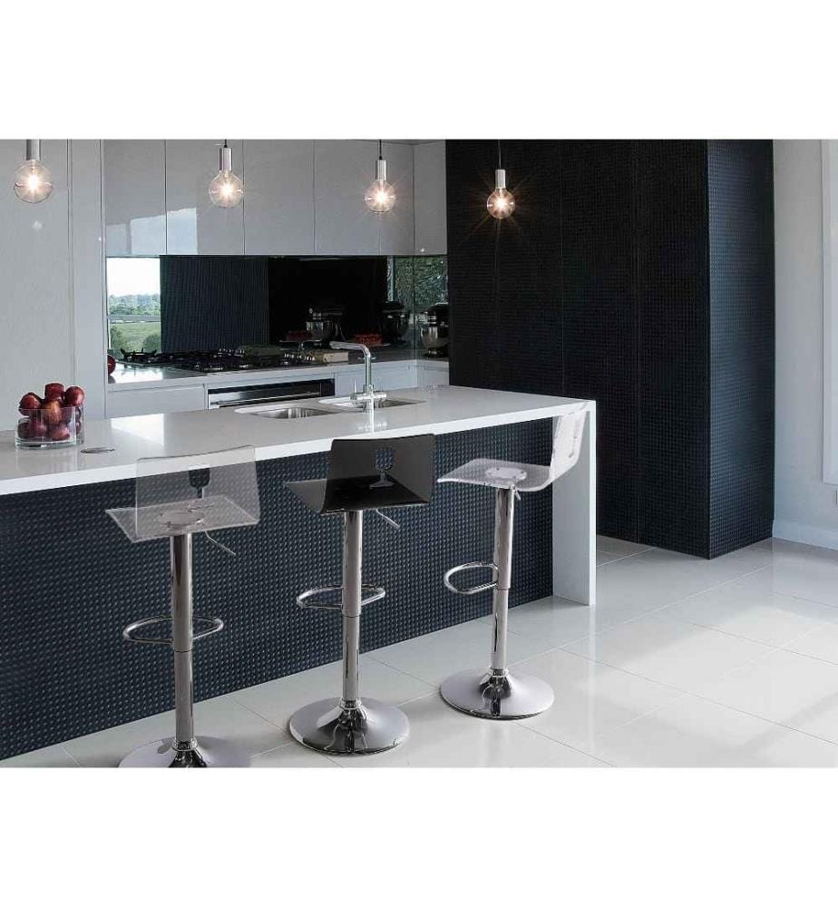 Set 2 Tabourets Chaises de Bar Siège en Acrylique Noir Transparent et Pied en Métal Réglable en Hauteur pour Salle à Manger ou Cuisine Moderne