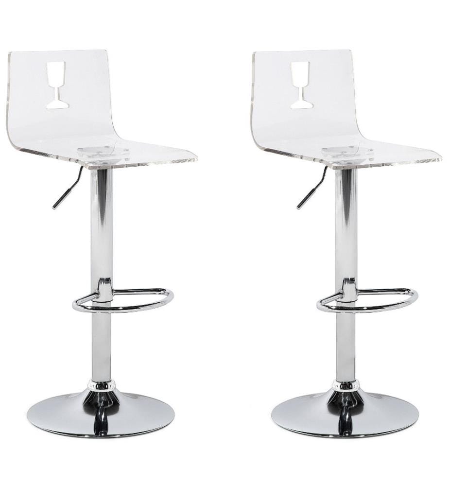 Set 2 Tabourets Chaises de Bar Siège en Acrylique Noir Transparent et Pied en Métal Réglable en Hauteur pour Salle à Manger ou Cuisine Moderne
