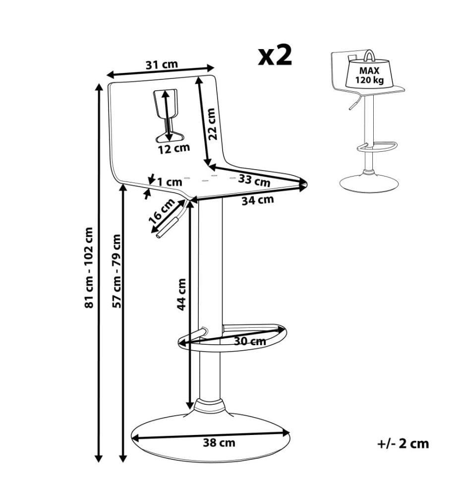 Set 2 Tabourets Chaises de Bar Siège en Acrylique Noir Transparent et Pied en Métal Réglable en Hauteur pour Salle à Manger ou Cuisine Moderne