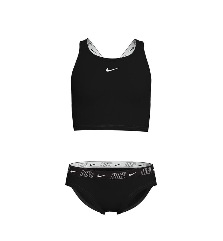 Ensemble midkini croisé avec bande logo - Noir