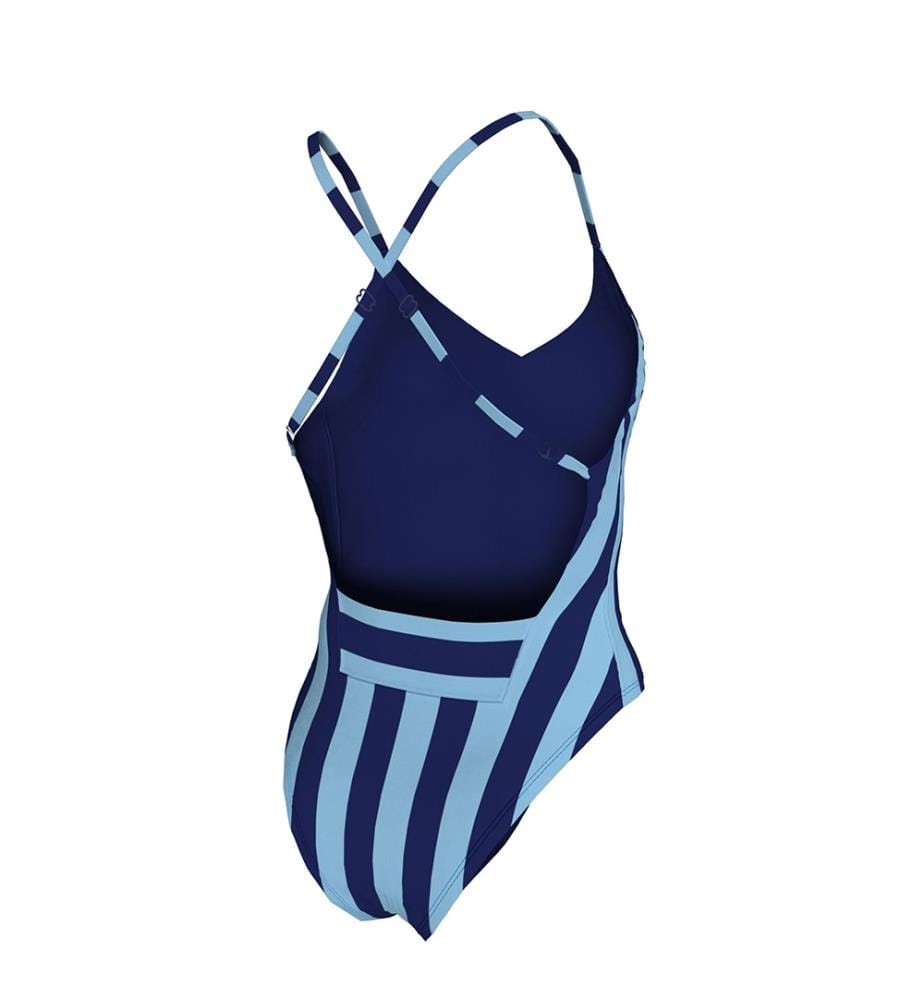 Einteiliger Badeanzug mit V-Ausschnitt und Streifenmuster - Midnight Navy