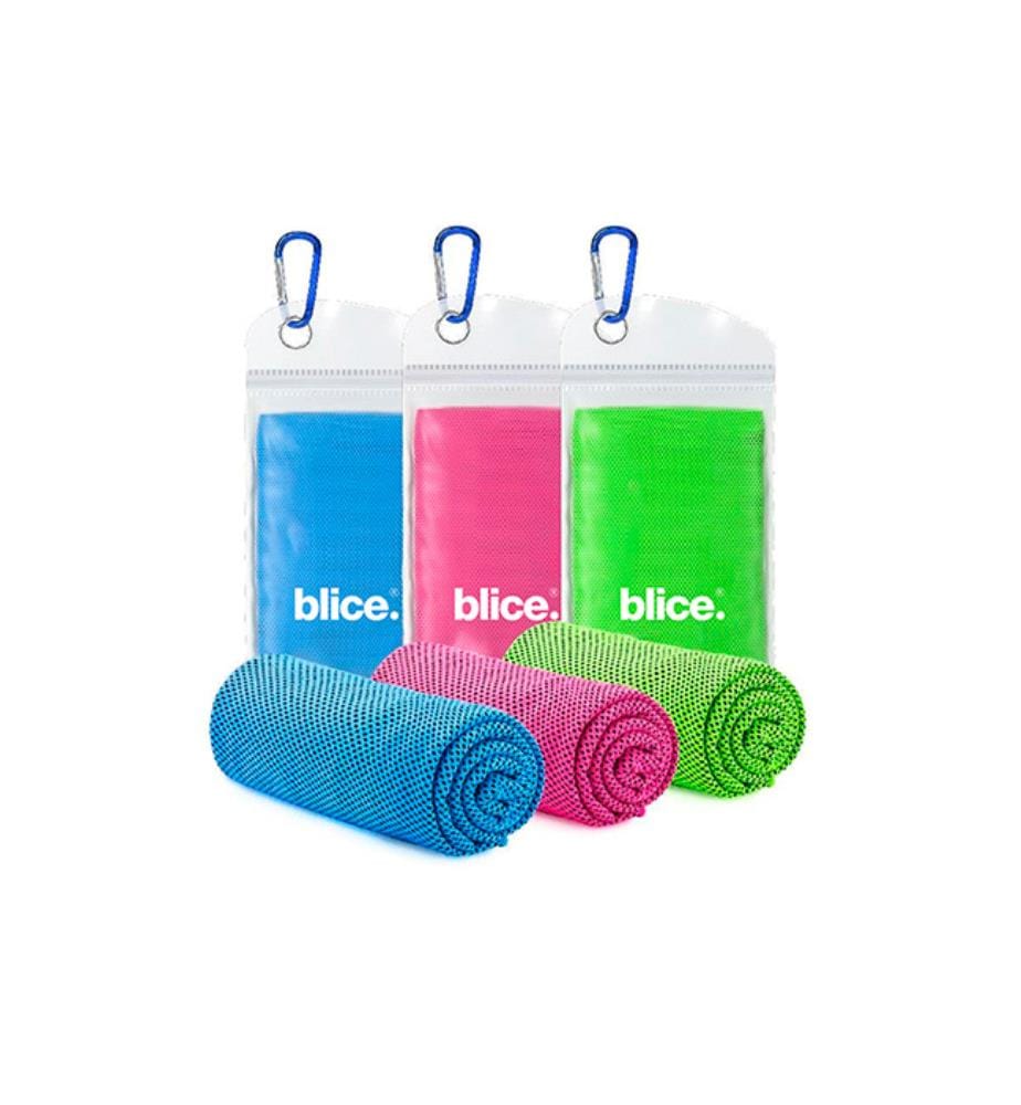 3er-Set Abkühlungshandtücher 100 x 30 cm - Blau, Rosa und Grün