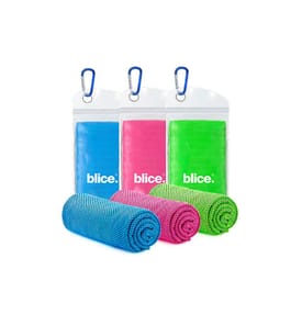 3er-Set Abkühlungshandtücher 100 x 30 cm - Blau, Rosa und Grün
