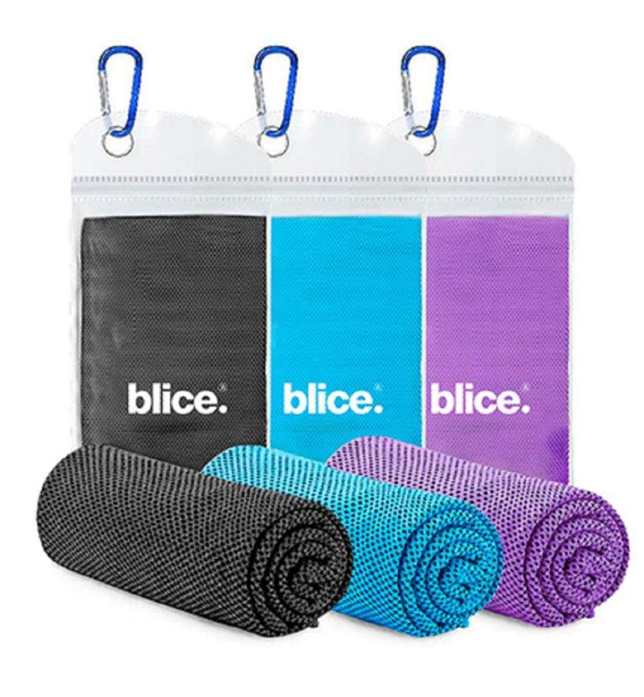 3er-Set Abkühlungshandtücher 100 x 30 cm - Hellblau, Schwarz und Violett