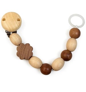 Holz-Schnullerkette mit Silikonring Kleeblatt