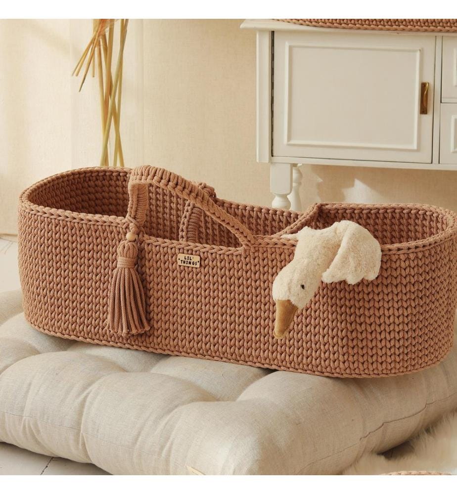 Couffin Moïse en coton avec matelas brun