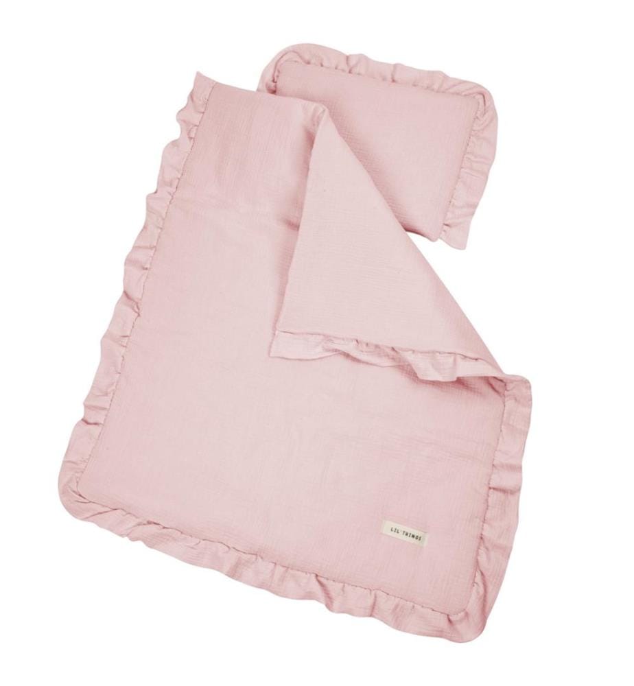 GOTS Literie à volant en mousseline rose