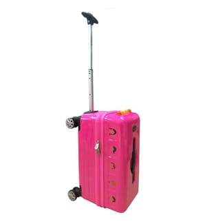 Valise à roulettes style bus scolaire rose