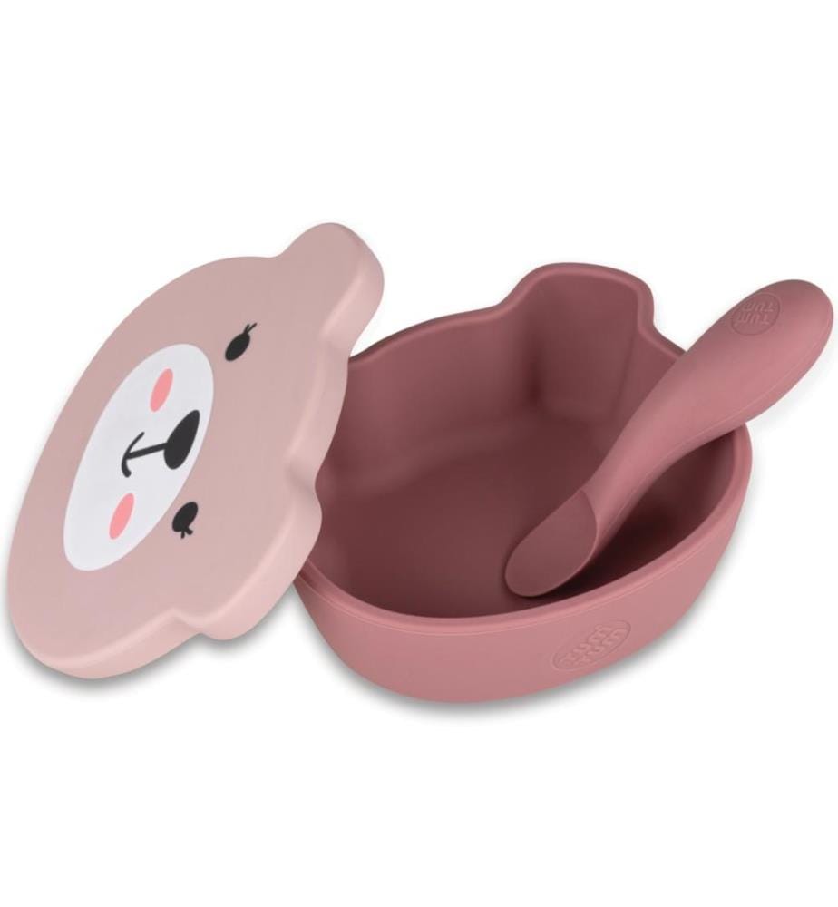 Bol bébé avec cuillère rose vif