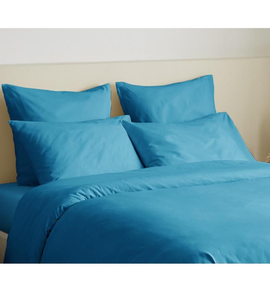 Pack Complet Housse de couette Unicolore 220 x 240 cm & Drap housse 160 x 200 cm - Turquoise