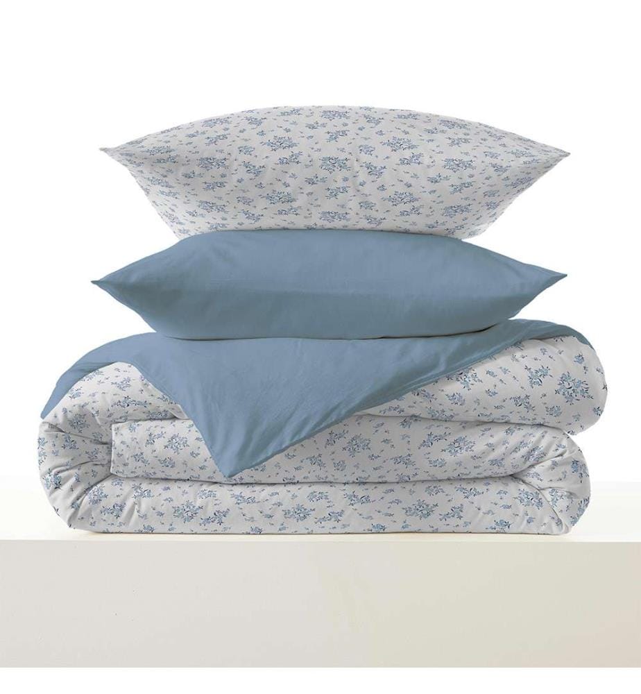 Housse de Couette 240 x 260 cm et Drap housse 180 x 200 cm - Louise Bleu