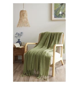 Plaid 130 x 170 cm Polyester Strickmuster Uni Melia - Olive