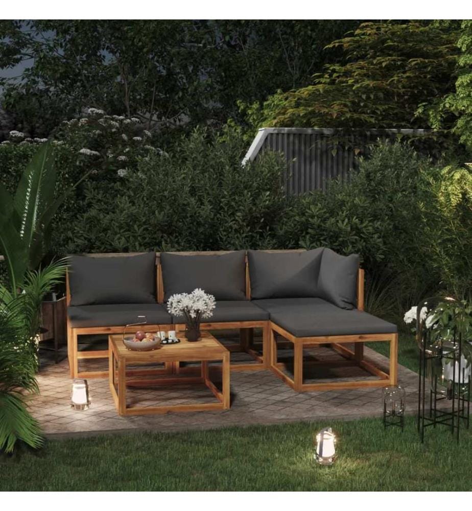 Salon de jardin 5 pcs avec coussin Bois d'acacia solide