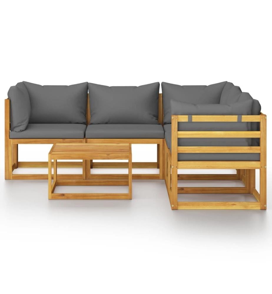 Salon de jardin 6 pcs avec coussin Bois d'acacia solide