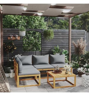 5-tlg. Garten-Lounge-Set mit Auflagen Massivholz Akazie