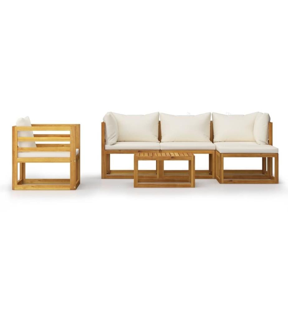 Salon de jardin 6 pcs avec coussin Crème Bois d'acacia solide