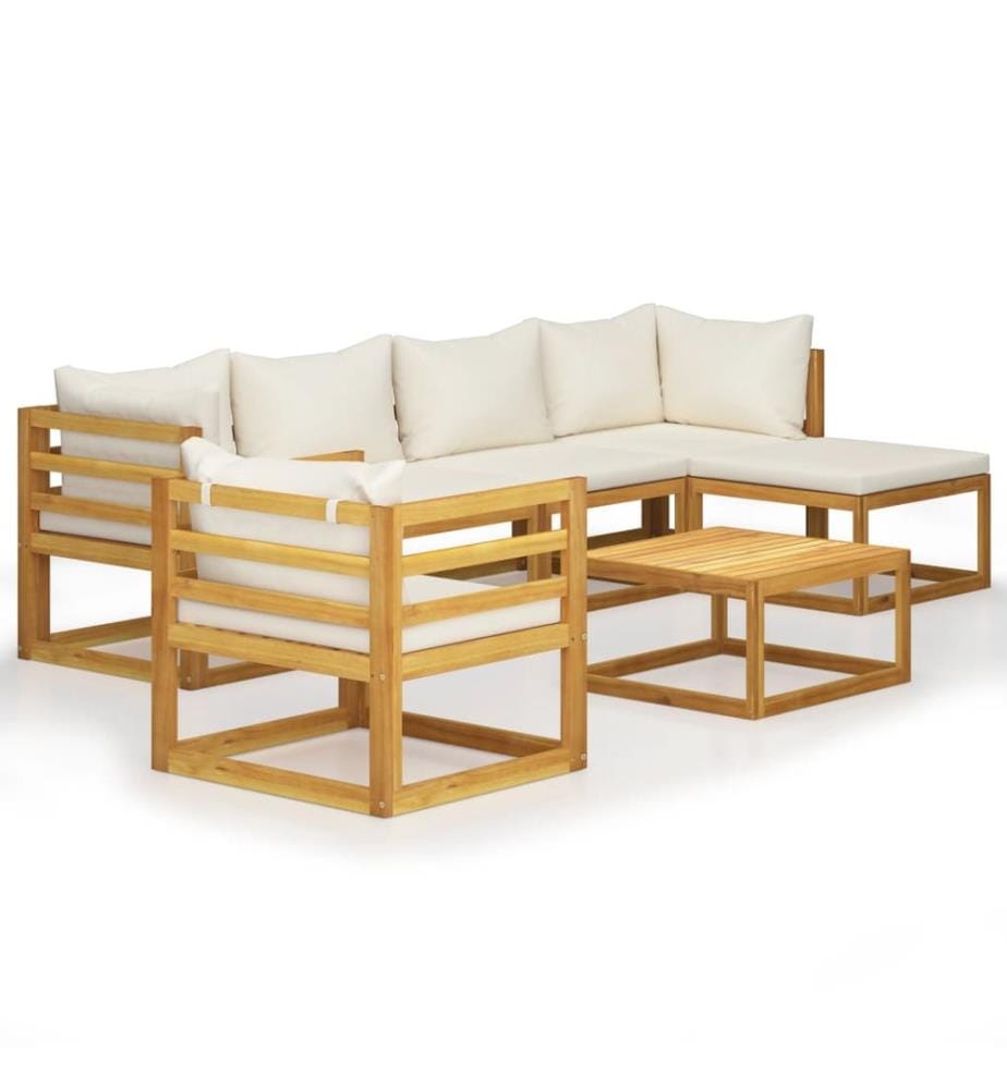Salon de jardin 7 pcs avec coussin Crème Bois d'acacia solide