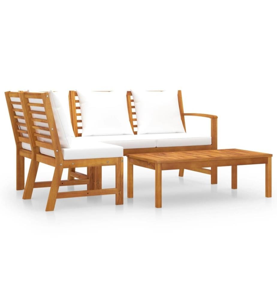 4-tlg. Garten-Lounge-Set mit Auflagen Creme Massivholz Akazie
