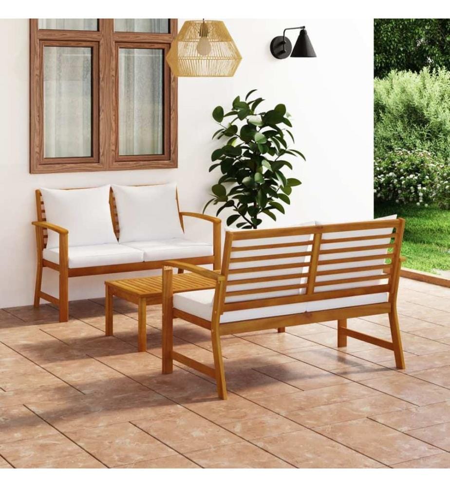 Salon de jardin 3 pcs avec coussin Bois d'acacia solide