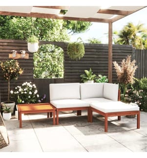 4-tlg. Garten-Lounge-Set mit Kissen Cremefarbenes Holz Akazie & Seil