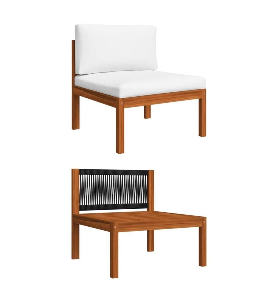 5-tlg. Garten-Lounge-Set mit Kissen Cremefarbenes Holz Akazie & Seil